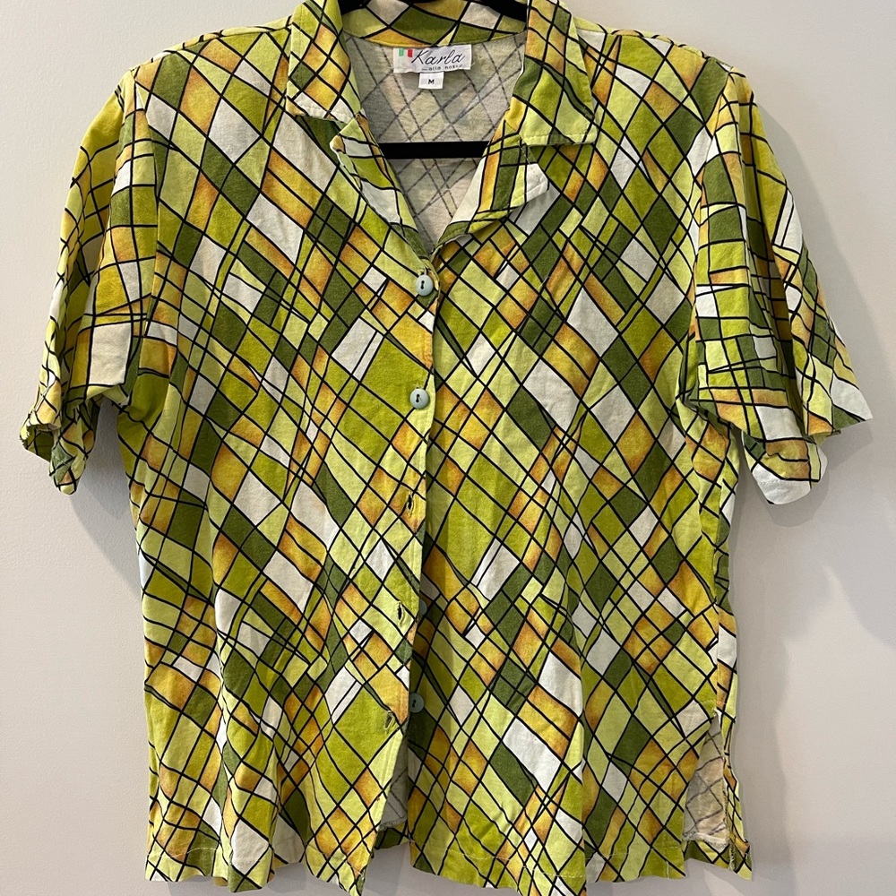 Vintage Abstract Square Block Patterned Shirt - image 3